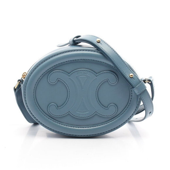 Celine Triomphe Oval Cuir Shoulder Bag Leather Blue - Picture 1 of 7
